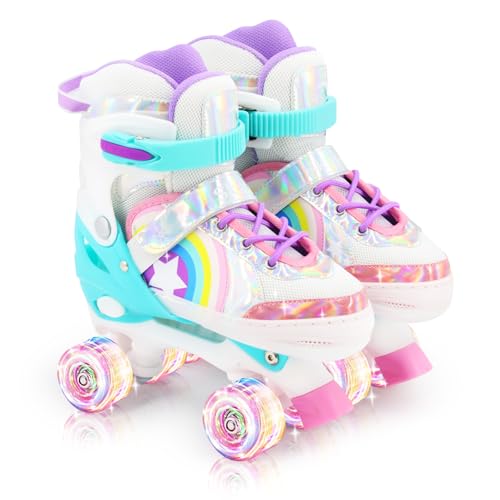 TENBOOM Rollerskates Kinder Verstellbar Rollschuhe für Kinder komfortable mit Leuchtenden Rädern für Mädchen und Jungen Rainbow von TENBOOM