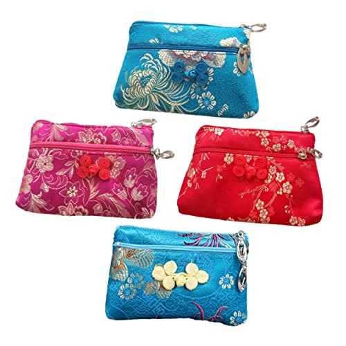 TENDYCOCO 4 Stück Münzbörse Stoff Geschenktüten Satchel Purse Pocket Wallet Zipper Schmuckbeutel Brokat Geld Geldbörse Chinesische Seide Beutel Münztasche Seide Geldbörse Brokat Aufbewahrungstasche Tragetasche Reißverschluss, Verschiedene Farben, 13X9X1CM, Automatisch von TENDYCOCO