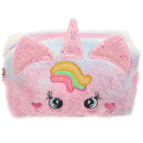 TENDYCOCO Einhorn-Kosmetiktasche Einhorn-Make-up-Tasche Einhorn-Schminktasche Einhorn-Make-up-Geldbörse Einhorn-Kosmetikkoffer Schminktäschchen für Damen Einhorn-Kulturbeutel Plüsch von TENDYCOCO