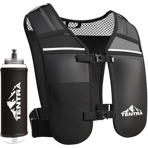 TENTRA Laufweste mit 500 ml Wasserflasche, wasserdichte Handytasche, verstellbare reflektierende Weste, 8 Taschen, leichte Laufweste für Damen und Herren TENTRA Laufweste mit 500 ml Wasserflasche, wasserdichte Handytasche, verstellbare reflektierende Weste, 8 Taschen, leichte Laufweste für Damen und Herren von TENTRA