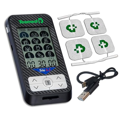 TESMED Trio 6.5: Wiederaufladbarer Muskel-Elektrostimulator per USB - 36 Programme, 40 Intensitätsstufen, 4 Elektroden - EMS, TENS und Massage - Ideal für Fitness und Schmerztherapie TESMED Trio 6.5: Wiederaufladbarer Muskel-Elektrostimulator per USB - 36 Programme, 40 Intensitätsstufen, 4 Elektroden - EMS, TENS und Massage - Ideal für Fitness und Schmerztherapie von TESMED