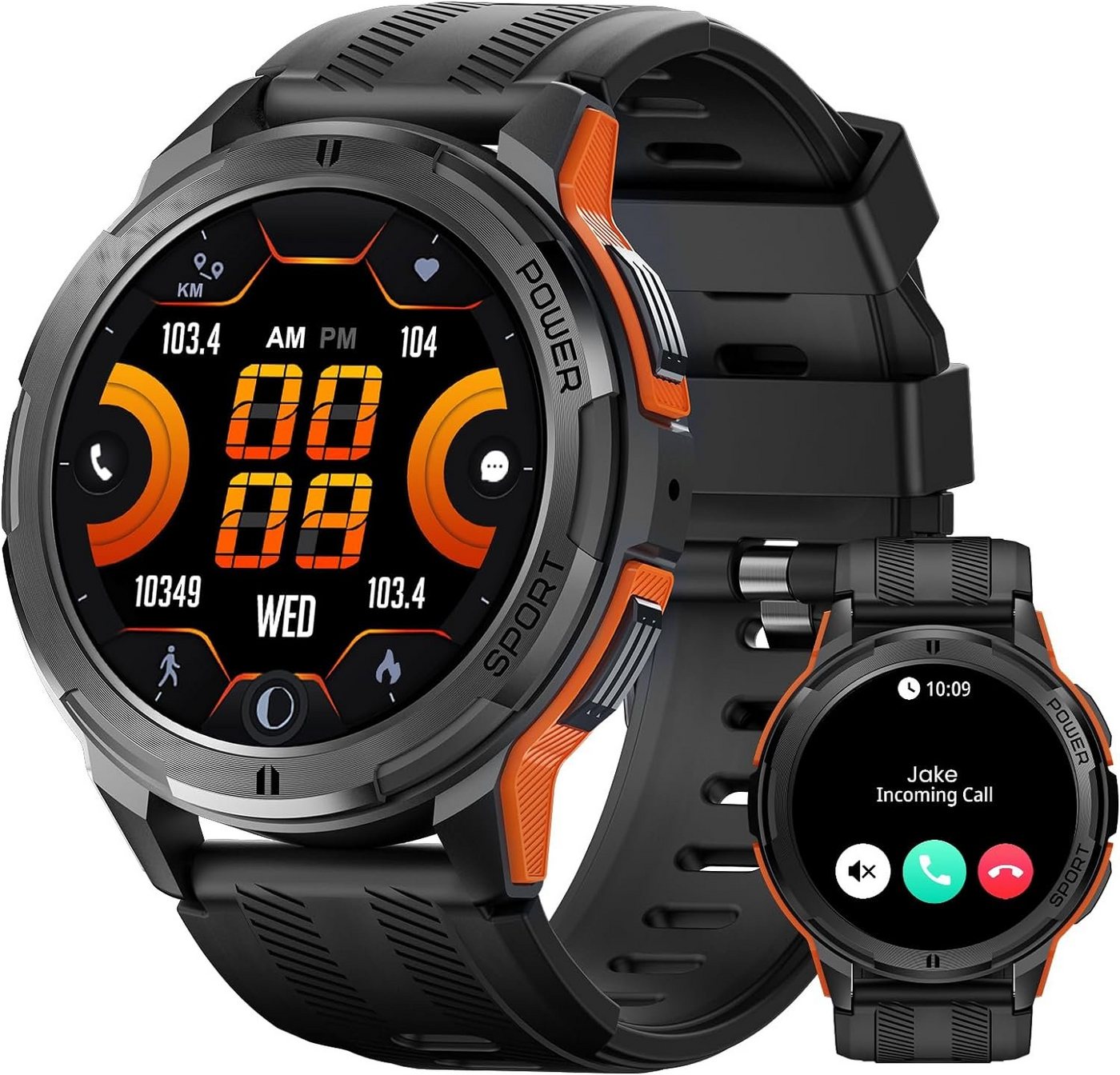 TESOFIT Herren's Telefonfunktion HD-AMOLED Display Fitness Tracker Smartwatch (1,43 Zoll, Andriod/iOS), mit 123 Sportmodus Wecker, Multisport, Activity Tracker Sprachanruf von TESOFIT