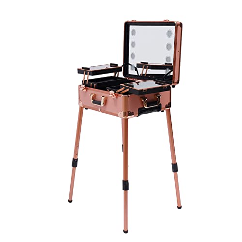 TESUGN Kosmetikkoffer Trolley, Portable Reise Make Up Tasche, Schminkkoffer Kosmetik Make up Organizer Koffer 3 in 1, Verstellbare Beine, Rollen 360° drehbar von TESUGN