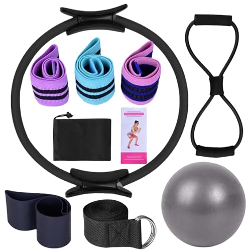 Pilates Ring Set, 8 Teiliges Pilates Set für Zuhause mit Pilates Ring Yoga Ball, Yoga Gurt und Fitnessbänder, Pilates Kit, Pilates Essentials Kit für Yoga, Pilates, Stretching und Fitness (Schwarz) Pilates Ring Set, 8 Teiliges Pilates Set für Zuhause mit Pilates Ring Yoga Ball, Yoga Gurt und Fitnessbänder, Pilates Kit, Pilates Essentials Kit für Yoga, Pilates, Stretching und Fitness (Schwarz) von TETSMG