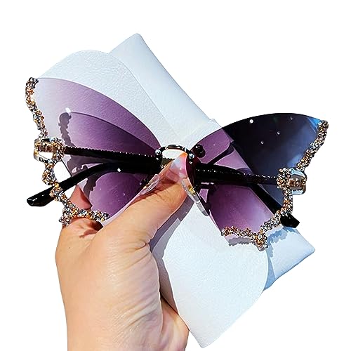 TEidea Sonnenbrille Vintage Randlose Schmetterlings-Sonnenbrille Für Damen, Übergroße Sonnenbrille, Damenbrille-Lila TEidea Sonnenbrille Vintage Randlose Schmetterlings-Sonnenbrille Für Damen, Übergroße Sonnenbrille, Damenbrille-Lila von TEidea