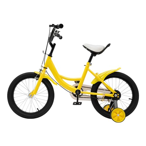 TFIANYNI Fahrrad Für Kinder 80-138CM, Kinderfahrrad Mit Stützrädern+Sitzgriff, Kinderrad Kinderfahrräder Höhenverstellbar, Vorder Und Hinterradbremse (16 Zoll gelb) von TFIANYNI