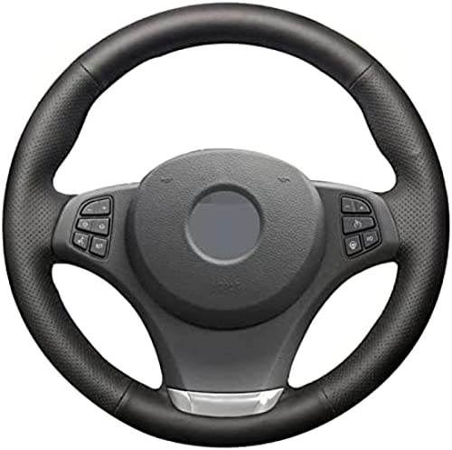DIY handgenähtes schwarzes Echtleder-Auto-Lenkradbezug, für BMW X3 E83 2003-2010 E53 X5 2003-2006, Grauer Faden DIY handgenähtes schwarzes Echtleder-Auto-Lenkradbezug, für BMW X3 E83 2003-2010 E53 X5 2003-2006, Grauer Faden von TGCXHRF