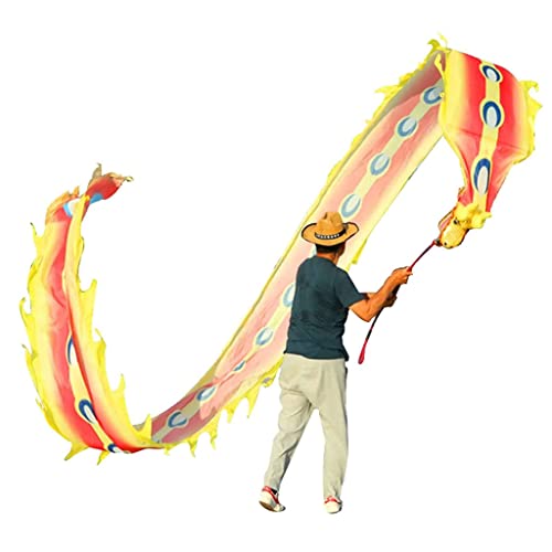 TGDGFKIAS Chinesischer Drachentanz Tanzband, Dancing Dragon Throw Streamer Fitnessband, 6 m/8 m/10 m/12 m Spiral-Übungs-Fiberglas-Handstäbe + Reisetasche! Zeigt Prop(Giallo,6m/19.7ft) von TGDGFKIAS