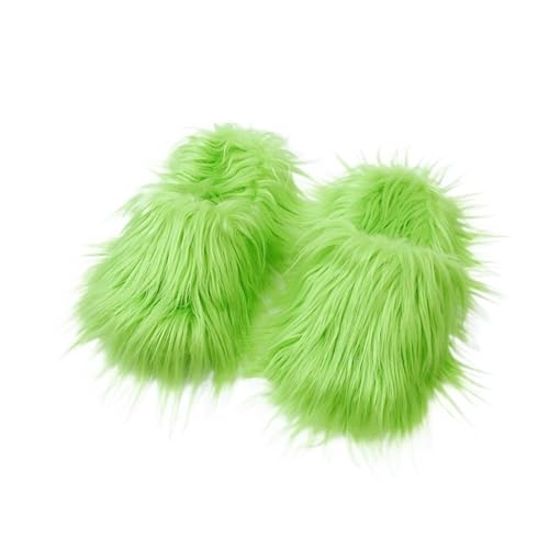 Damen Winter Plüsch Bequeme Warme Flache Hausschuhe rutschfeste Indoor Outdoor Hausschuhe Imitation Fell Hausschuhe Flip Flops Plüschschuhe Trendige Hausschuhe(Bright Green,36-37) von THBGTCNQ