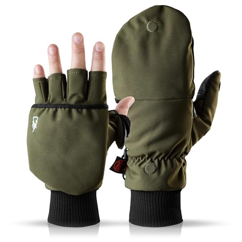 Heat 2 Fingerlose Handschuhe und Fäustlinge Kombination, warme Winterhandschuhe gegen den Wind und Kälte im Winter – Sporthandschuhe, Fahrradhandschuhe Damen, Herren – Grün, 7, Small von THE HEAT COMPANY