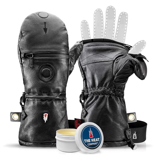 THE HEAT COMPANY Shell Full Leather Handschuhe - Die Innovation: Warme Leder Fäustlinge zum Umklappen - gefütterte Winterhandschuhe - Skihandschuhe: Damen, Herren - ohne Unterziehhandschuh von THE HEAT COMPANY