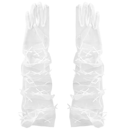 THINCAN Handschuhe, Abend- und Partyhandschuhe für Damen, Spitze, Schleife, Kurze Handschuhe, Braut-Hochzeitsaccessoires, Handschuhe, Lange Handschuhe für das Kleid von THINCAN