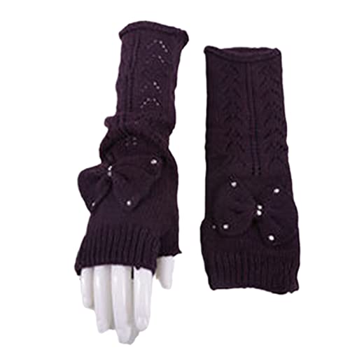 THINCAN Handschuhe, Ausgehöhlte Bowknot-Handschuhe, Strickhandschuhe, Fingerlose Handschuhe, Daumenloch-Handschuhe von THINCAN