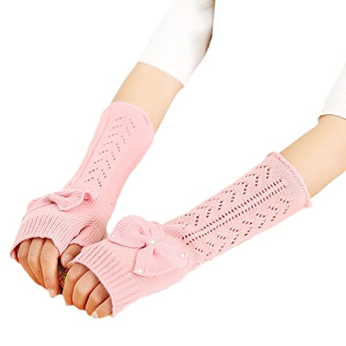 THINCAN Handschuhe, Ausgehöhlte Bowknot-Handschuhe, Strickhandschuhe, Fingerlose Handschuhe, Daumenloch-Handschuhe von THINCAN