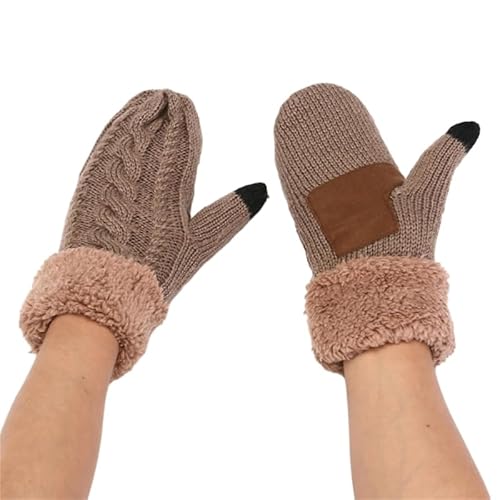 THINCAN Handschuhe, Berührbare Bildschirmhandschuhe für Erwachsene, warme Vollfinger-Fäustlinge mit Plüsch-Handgelenksmanschetten, Dekor-Fäustlinge für Damen, Winterbedarf von THINCAN