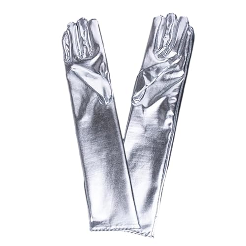 THINCAN Handschuhe, Damen 17 Zoll Lange Opernhandschuhe im Wetlook, Kunstleder, glitzernde Metallic-Handschuhe von THINCAN