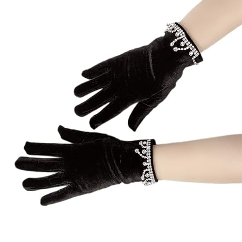 THINCAN Handschuhe, Damen Handschuhe mit Strasssteinen und Manschetten, zarte Bankett-Party-Kleid-Handschuhe, Mehrfarbig von THINCAN