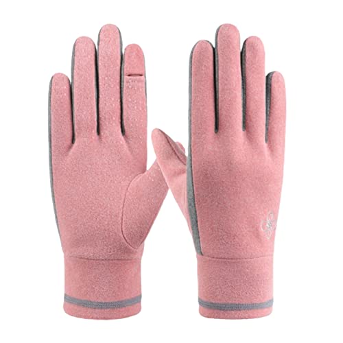 THINCAN Handschuhe, Damen Winterhandschuhe, warm, für Touchscreens, Fingerspitzen, Klappdeckel, Blumenstickerei, Outdoor-Fahren, Winddicht, rutschfest von THINCAN