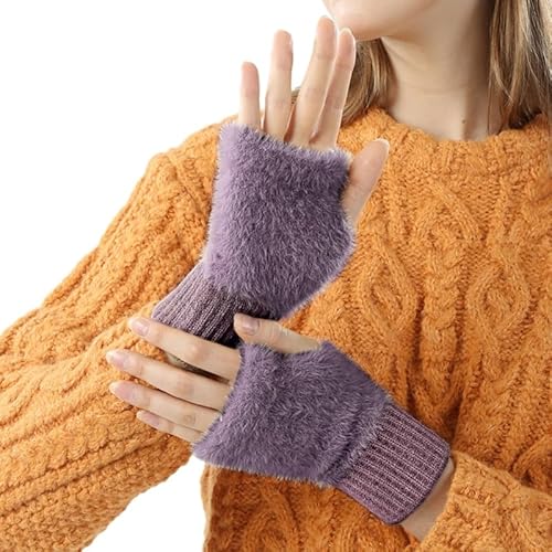 THINCAN Handschuhe, Erwachsene Plüsch Strick Handgelenk Wärmer Handschuhe Halb Finger Mitten Stretchy Radfahren Handschuhe von THINCAN