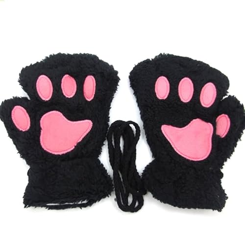 THINCAN Handschuhe, Paar für Katzenklaue Bärentatze Fingerlose Winter Warme Plüschhandschuhe Halbfinger Mit von THINCAN