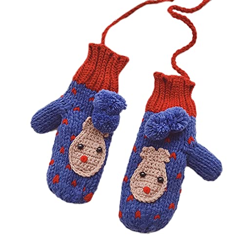 THINCAN Handschuhe, Süße Fäustlinge mit Fleecefutter, weihnachtliche Elch-Strickhandschuhe mit Kordelfutter, Vollfinger-Fäustlinge, Winter-Cartoon-Handschuhe von THINCAN