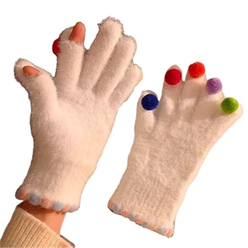 THINCAN Handschuhe, Winterhandschuhe für Damen, warme Touchscreen-Handschuhe, pelzige, Flauschige Strickhandschuhe, süße SMS-Handschuhe, Thermohandschuhe mit elastischen Bündchen von THINCAN