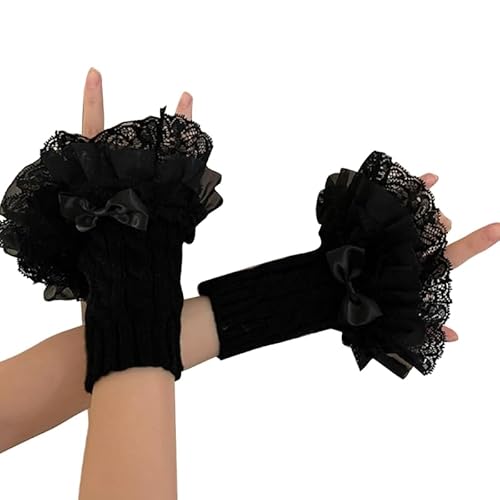 THINCAN Handschuhe, Y2K Ärmelmanschetten mit Rüschen, Florale Spitze, elastisch, Schwarz/Weiß, Y2K Mädchen von THINCAN