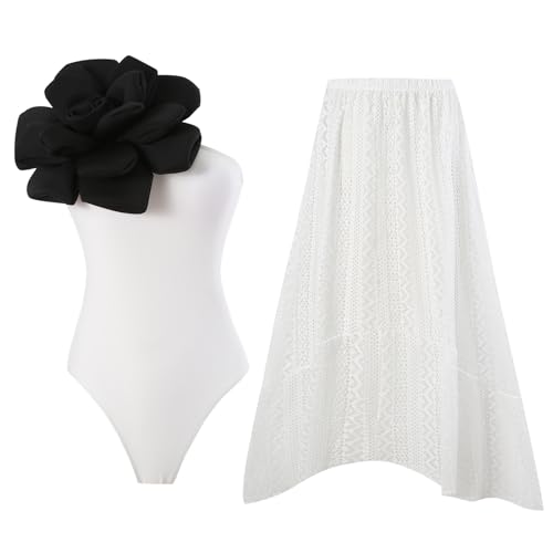 THINCAN Tankinis-Set für Damen, hohe Taille, mit Rock, Blumenmuster, gerüscht, Bauchkontrolle, Badeanzug von THINCAN