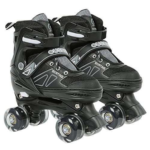 Verstellbare Inlineskates mit leuchtenden Rädern, helle und lustige Rollschuhe – Modell A ist nicht blinkend, Modell B ist komplett blinkend. (A-S,Schwarz) von THINFAR