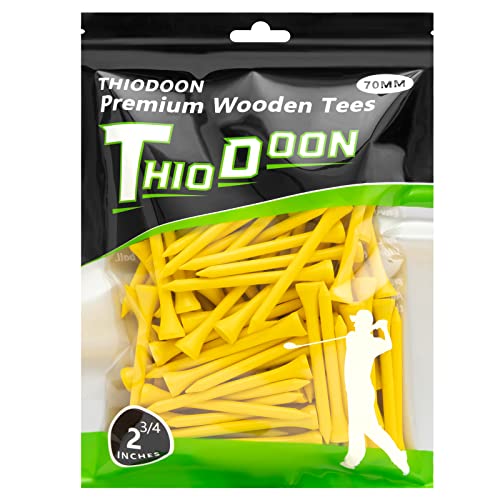 THIODOON Golf-Tees,70mm weniger Reibung, Holz-Tees, Training für Golfspieler, professionelle Golf-Tees aus Naturholz, 100 Stück Gelb von THIODOON