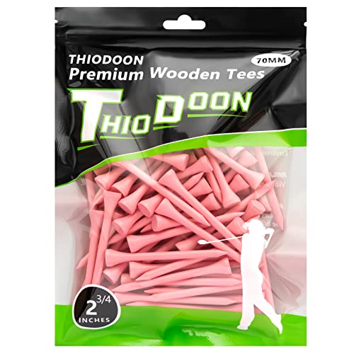 THIODOON Golf-Tees,70mm weniger Reibung, Holz-Tees, Training für Golfspieler, professionelle Golf-Tees aus Naturholz, 100 Stück Rosa von THIODOON