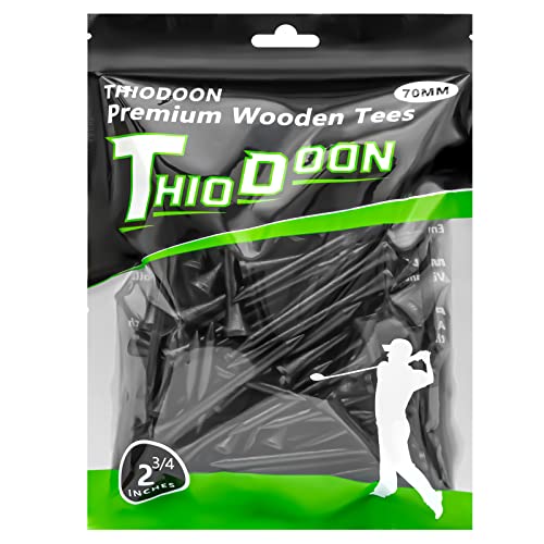 THIODOON Golf-Tees,70mm weniger Reibung, Holz-Tees, Training für Golfspieler, professionelle Golf-Tees aus Naturholz, 100 Stück Schwarz von THIODOON