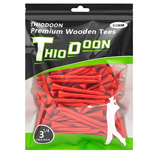 THIODOON Golf-Tees,83mm weniger Reibung, Holz-Tees, Training für Golfspieler, professionelle Golf-Tees aus Naturholz, 100 Stück Rot von THIODOON