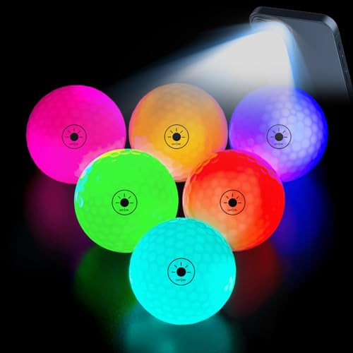 THIODOON Golfbälle, die im Dunkeln leuchten, durch Licht aktiviert, 7 Farben, bleiben beleuchtet, einfaches Ein- und Ausschalten mit Taschenlampe, leuchtende Golfbälle für nächtliches Golfen, 6er-Pack THIODOON Golfbälle, die im Dunkeln leuchten, durch Licht aktiviert, 7 Farben, bleiben beleuchtet, einfaches Ein- und Ausschalten mit Taschenlampe, leuchtende Golfbälle für nächtliches Golfen, 6er-Pack von THIODOON