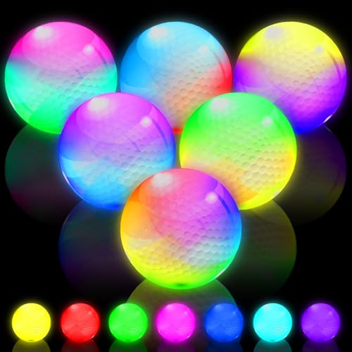 THIODOON Golfbälle mit 7 Farben, die im Dunkeln leuchten, wechselt ständig und der Timer setzt jeden auffälligen LED-Golfball zurück, 48 Stunden Akkulaufzeit, leuchtender Golfball für Nachtgolfen, 6 THIODOON Golfbälle mit 7 Farben, die im Dunkeln leuchten, wechselt ständig und der Timer setzt jeden auffälligen LED-Golfball zurück, 48 Stunden Akkulaufzeit, leuchtender Golfball für Nachtgolfen, 6 von THIODOON