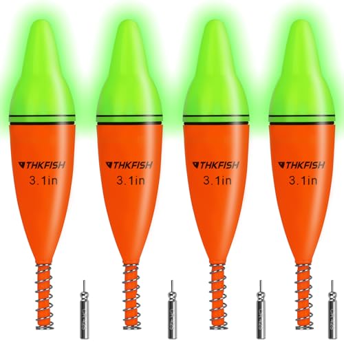 THKFISH LED Leuchtpose, 4PCS Angelposen Set für Nachtangeln, Schwimmer Angeln für Salzwasser und Süßwasser, Forellen Posen, Hechtpose, Angelposen für Crappie, Zande, 5.5/7.8/10.4 cm THKFISH LED Leuchtpose, 4PCS Angelposen Set für Nachtangeln, Schwimmer Angeln für Salzwasser und Süßwasser, Forellen Posen, Hechtpose, Angelposen für Crappie, Zande, 5.5/7.8/10.4 cm von THKFISH