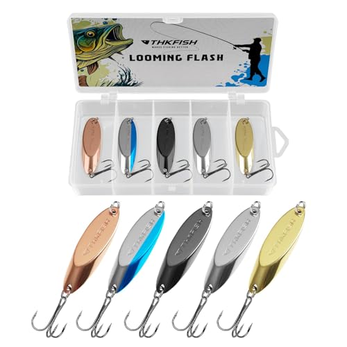 THKFISH 5 STÜCKE Angelköder Set - Blinker Angeln für Forelle; Meerforelle, Vielseitige Spoons Forelle, Pilker, Fischköder für Spinnfischen und Jiggen P01-YUER von THKFISH