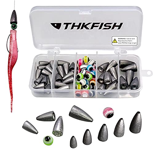 THKFISH Angelsets Angelzubehör Set, Texas und Carolina Rig, Gewichte Angeln Sinker, Offset Haken, Angeln Perlen, Angeln Ringe, Bobber Stopper, Angeln Wirbel, Angelsets 64stücke von THKFISH