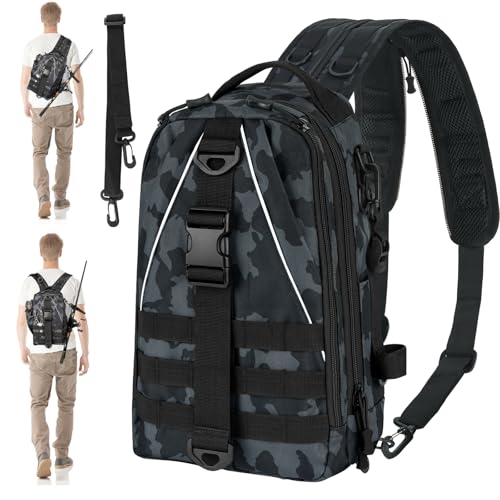 THKFISH Angeltasche 10L Angelrucksack mit Rutenhalter Wanderrucksäcke mit abnehmbarem Schultergurt Trekkingrucksäcke zum Angeln Camping Wandern,für 3 * 3600 Angelkoffer BLACKCAMO von THKFISH