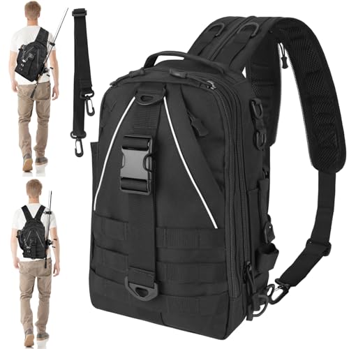 THKFISH Angeltasche 10L Angelrucksack mit Rutenhalter Wanderrucksäcke mit abnehmbarem Schultergurt Trekkingrucksäcke zum Angeln Camping Wandern,für 3 * 3600 Angelkoffer SCHWARZ von THKFISH