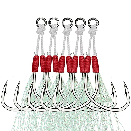 THKFISH Assist Angelkaken Salzwasser Dancing Stinger Jigging Hooks Double Assist Ersatz Angelhaken für Angeln Jigging Kunstköder Haken rot-1-0-5pcs von THKFISH