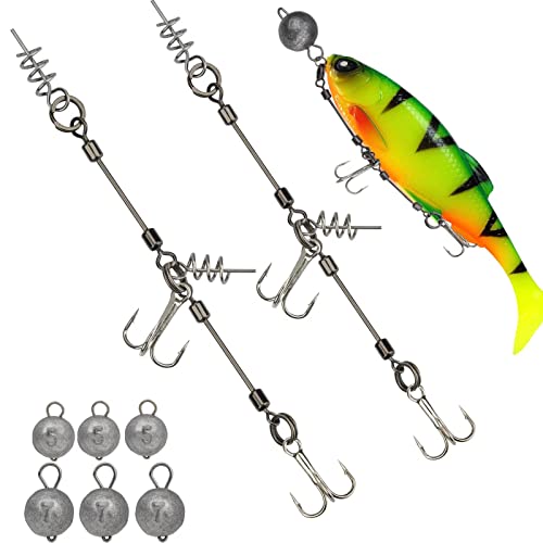 THKFISH Shallow Rig Hecht Stinger Systeme Drillinge Angelhaken für gummifisch Pike Stinger Rig S-6PCS von THKFISH