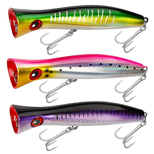 THKFISH Topwater Angelköder GT Popper Köder für Salzwasser, schwimmende Angelköder, Thunfisch, Popper-Köder mit 3 starken Haken, Brandungsangeln, Schwarzflecken, Rosa, Lila, Laser, GreenLaser, 3 Stück THKFISH Topwater Angelköder GT Popper Köder für Salzwasser, schwimmende Angelköder, Thunfisch, Popper-Köder mit 3 starken Haken, Brandungsangeln, Schwarzflecken, Rosa, Lila, Laser, GreenLaser, 3 Stück von THKFISH