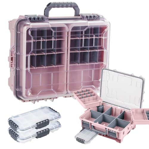 THKFISH Wasserdichter Angelkoffer, Angelköder Box, Angelwerkzeugkiste, Tragbare Angelbox mit Zwei 3500 Stowaway Boxen und herausnehmbaren Trennwänden, Tackle Box Angeln in Rosa/Blau/Grau THKFISH Wasserdichter Angelkoffer, Angelköder Box, Angelwerkzeugkiste, Tragbare Angelbox mit Zwei 3500 Stowaway Boxen und herausnehmbaren Trennwänden, Tackle Box Angeln in Rosa/Blau/Grau von THKFISH
