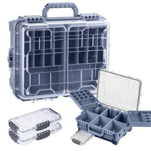 THKFISH Wasserdichter Angelkoffer, Angelköder Box, Angelwerkzeugkiste, Tragbare Angelbox mit Zwei 3500 Stowaway Boxen und herausnehmbaren Trennwänden, Tackle Box Angeln in Rosa/Blau/Grau THKFISH Wasserdichter Angelkoffer, Angelköder Box, Angelwerkzeugkiste, Tragbare Angelbox mit Zwei 3500 Stowaway Boxen und herausnehmbaren Trennwänden, Tackle Box Angeln in Rosa/Blau/Grau von THKFISH