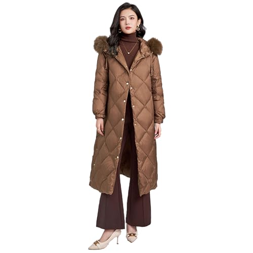 THOYBMO Daunenjacke Down Jacket Damen Langer Winter Puffermantel Winddicht Warm Weißer Entendaunenparka,Brown,XL(60 von THOYBMO