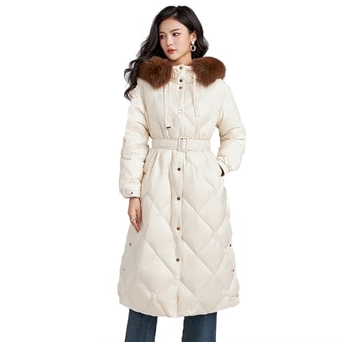 THOYBMO Daunenjacke Down Jacket Damen Langer Winter Puffermantel Winddicht Warm Weißer Entendaunenparka,White,S(42.5 von THOYBMO