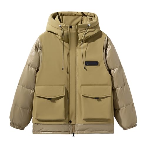 THOYBMO Daunenjacke Down Jacket Herren Gepolsterte Kapuze Winter Wasserdicht Puffer Mantel Weiße Entendaunen Outdoor Laufen Wandern Radfahren,Khaki,2XL77.5 von THOYBMO