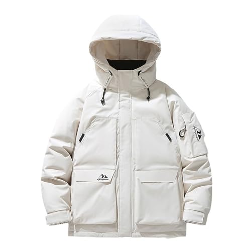 THOYBMO Daunenjacke Down Jacket Herren Kurz Gepolsterte Winter Puffer Mäntel Wasserabweisend Winddicht Verdicken Mit Kapuze Oberbekleidung,White,4XL85 von THOYBMO