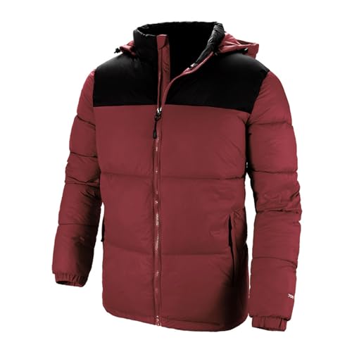 THOYBMO Daunenjacke Down Jacket Herren Leicht Gesteppt Oberbekleidung Abnehmbarer Kapuze Thermo Winterjacke für Schnee Skifahren Wandern Reisen,Red,2XL72.5 von THOYBMO